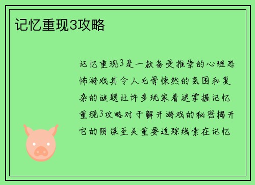 记忆重现3攻略